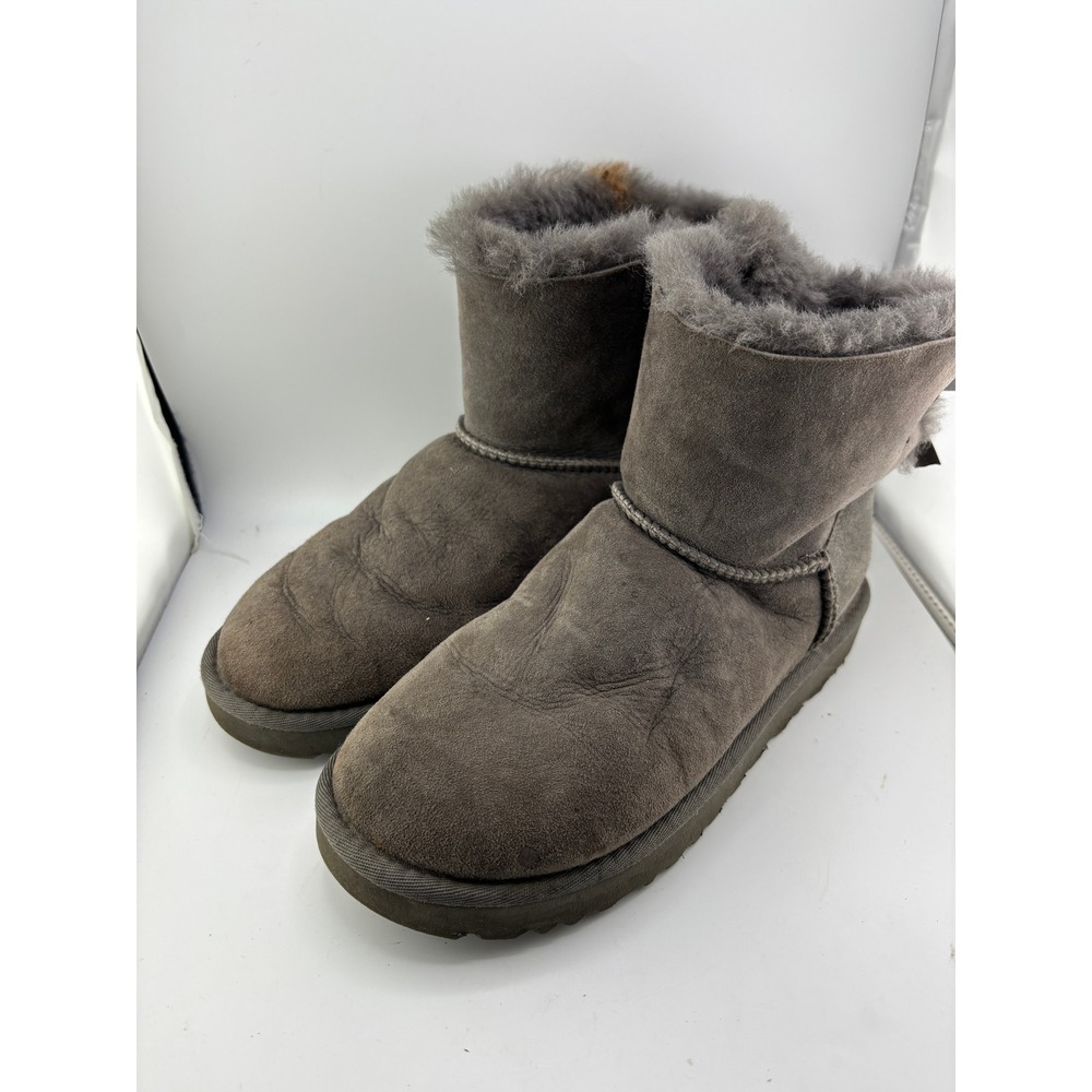 UGG Custom Bailey Bow II Grey Suede Shearling Boots 1016501 Womens Size 6